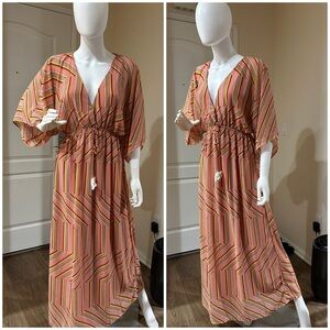 Striped V-Neck Maxi Multicolor Dress